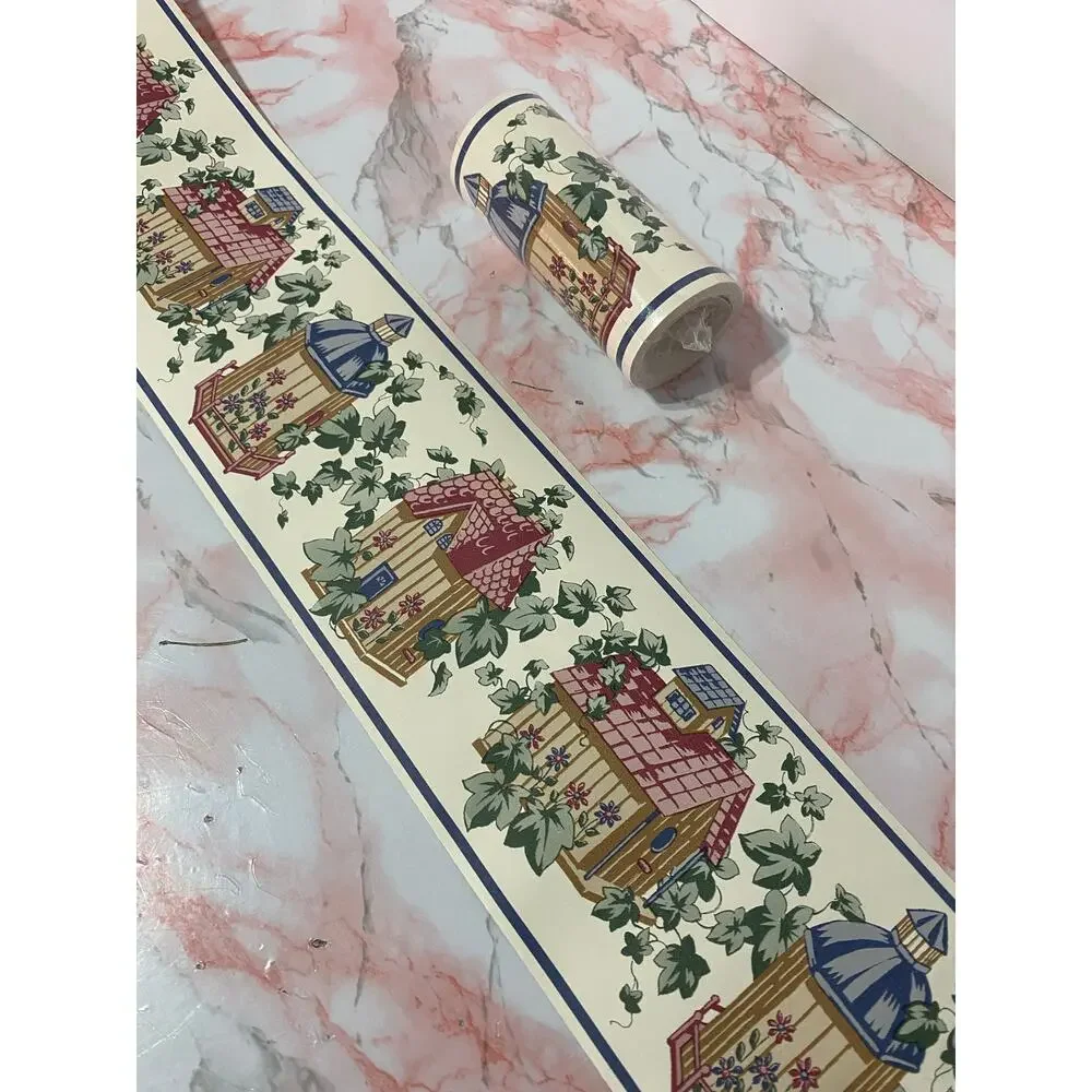 VINTAGE Victorian Ivy Birdhouse Wallpaper Border NOS 3.5 wide x 4 yards x2 ROLLS